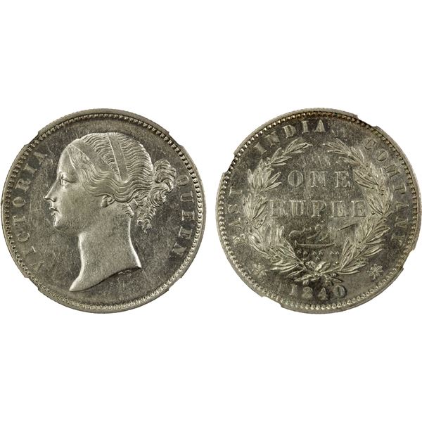 BRITISH INDIA: Victoria, Queen, 1837-1876, AR rupee, 1840(c), NGC AU58
