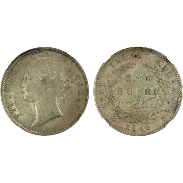BRITISH INDIA: Victoria, Queen, 1837-1876, AR rupee, 1840(c), NGC AU details