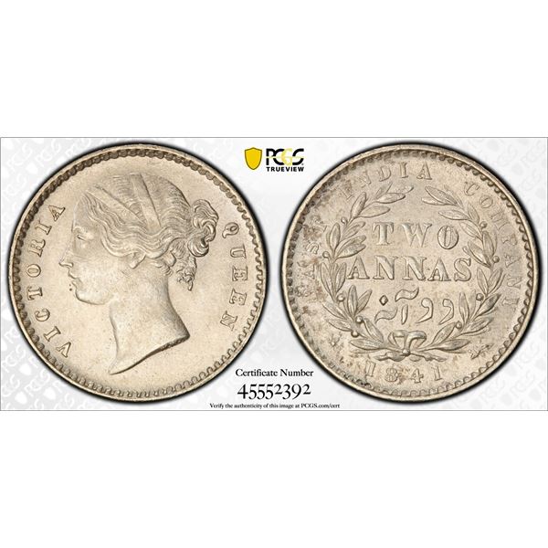 BRITISH INDIA: Victoria, Queen, 1873-1876, AR 2 annas, 1841(c), PCGS MS63