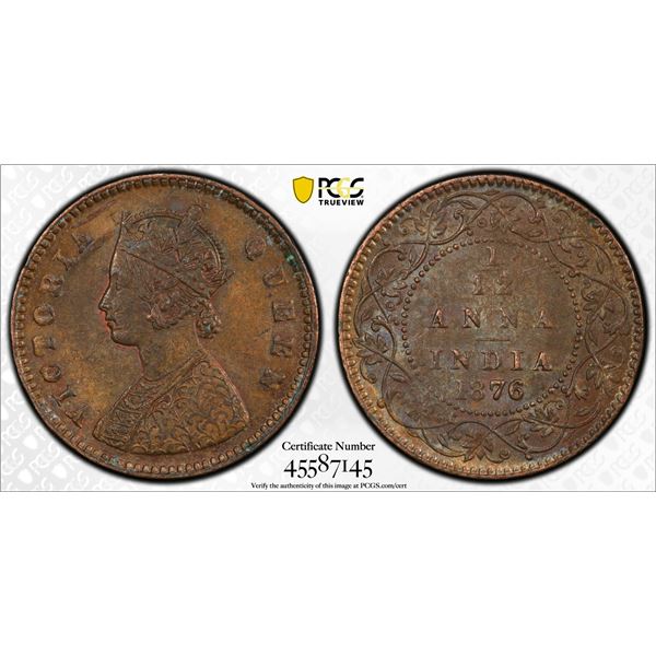 BRITISH INDIA: Victoria, Queen, 1837-1876, AE 1/12 anna, 1876(c), PCGS MS62 BN