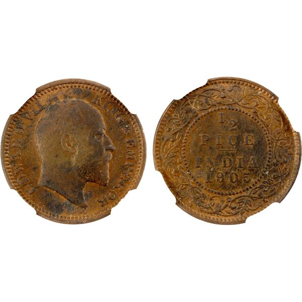 BRITISH INDIA Edward VII 1901 1910 AE 1 2 Pice 1905 c NGC MS62 RB british-india-edward-vii-1901-1910-ae-1-2-pice-1905-c-ngc-ms62-rb