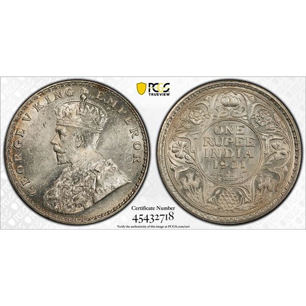 BRITISH INDIA: George V, 1910-1936, AR rupee, 1921(c), PCGS MS63