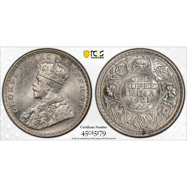 BRITISH INDIA: George V, 1910-1936, AR rupee, 1921(b), PCGS MS62