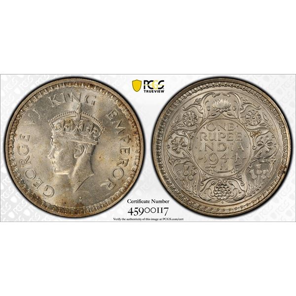 BRITISH INDIA: George VI, 1936-1947, AR rupee, 1944(b), PCGS MS62