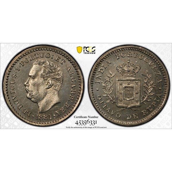 PORTUGUESE INDIA: Luíz I, 1861-1889, AR 1/8 rupia, 1881, PCGS MS64