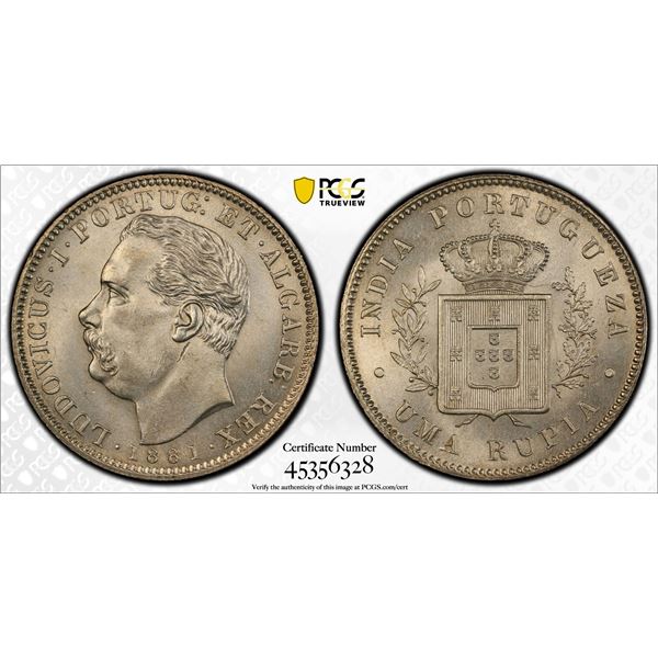 PORTUGUESE INDIA: Luíz I, 1861-1889, AR rupia, 1881, PCGS MS64