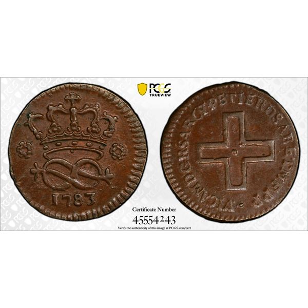 SARDINIA: Vittorio Amadeo III, 1773-1796, AE 2 denari, 1783, PCGS MS62 BN
