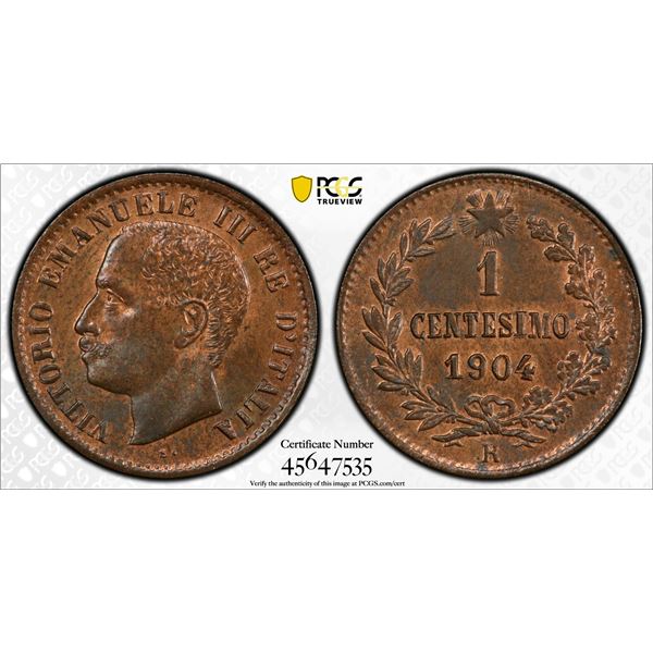 ITALY: Vittorio Emanuele III, 1900-1946, AE centesimo, 1904-R, PCGS MS65 RB