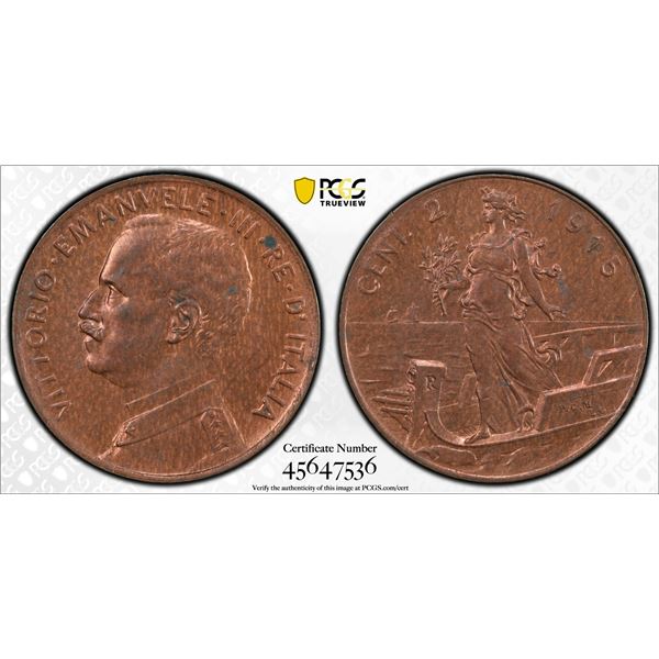 ITALY: Vittorio Emanuele III, 1900-1946, AE 2 centesimi, 1915-R, PCGS MS64 RB