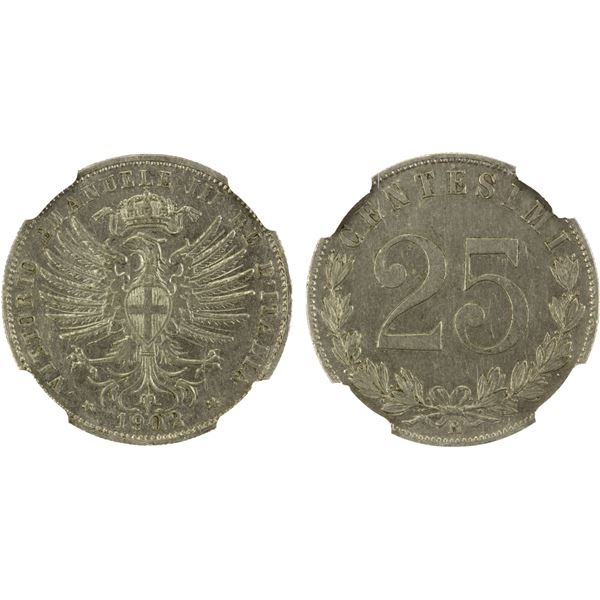 ITALY: Vittorio Emanuele III, 1900-1946, 25 centesimi, 1902, NGC AU55