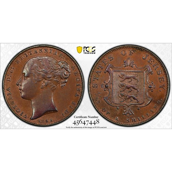 JERSEY: Victoria, 1837-1901, AE 1/52 shilling, 1841/0, PCGS AU58
