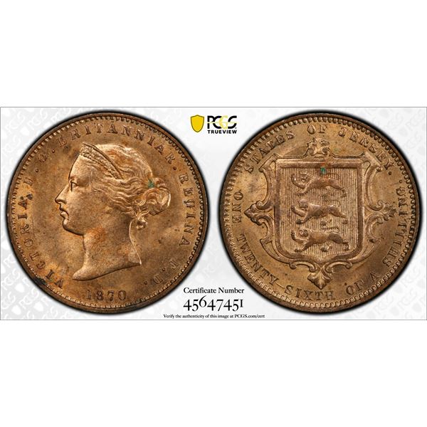JERSEY: Victoria, 1837-1901, AE 1/26 shilling, 1870, PCGS MS64 RB