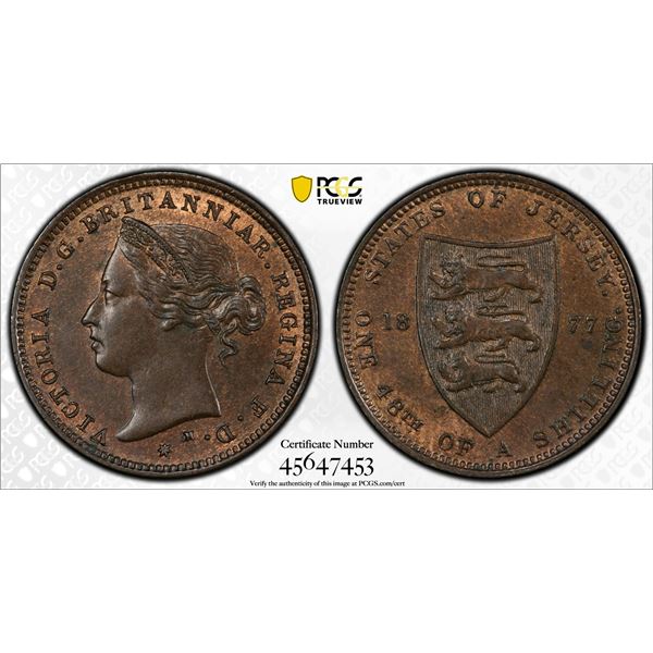 JERSEY: Victoria, 1837-1901, AE 1/48 shilling, 1877, PCGS MS63 BN