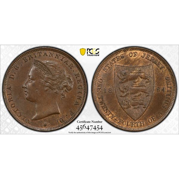 JERSEY: Victoria, 1837-1901, AE 1/24 shilling, 1894, PCGS MS63 BN