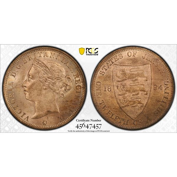 JERSEY: Victoria, 1837-1901, AE 1/12 shilling, 1894, PCGS MS64 RB