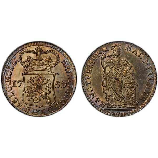 NETHERLANDS: Dutch Republic, AR 1/4 gulden, Holland, 1759, PCGS UNC Details