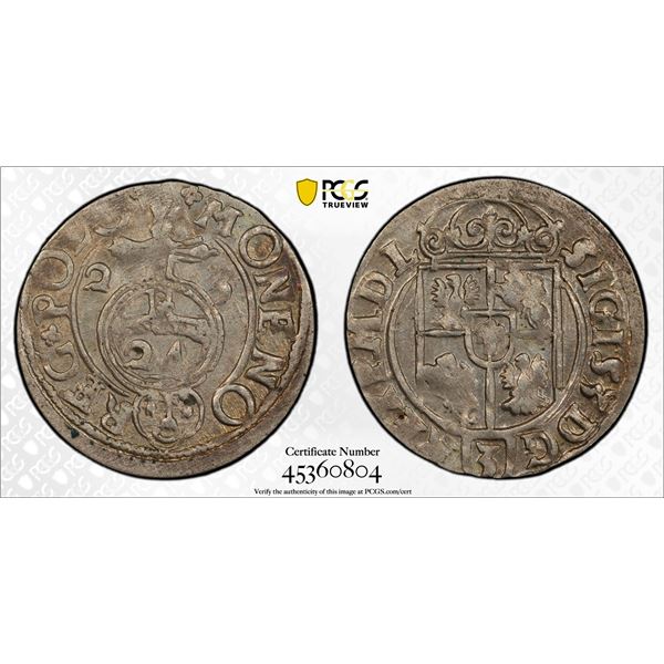 POLAND: Sigismund III Vasa, 1587-1632, AR3 polker, Bydgoszcz (Bromberg), 1623, PCGS AU58