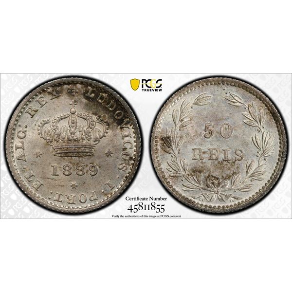 PORTUGAL: Luiz I, 1861-1889, AR 50 reis, 1889, PCGS MS64