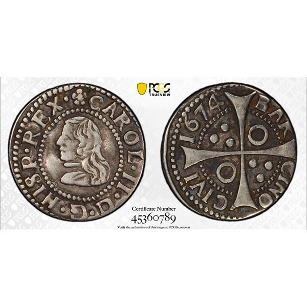 SPAIN: Carlos II, 1665-1700, AR croat, Barcelona, 1674, PCGS XF40