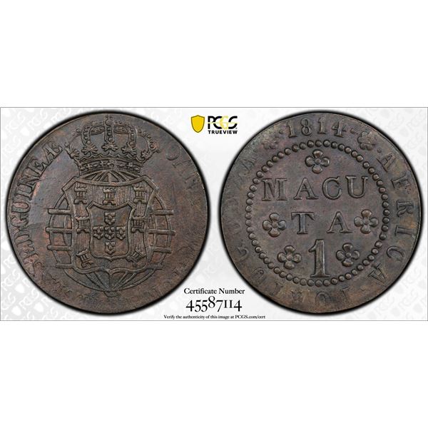 ANGOLA: João, Prince Regent, 1799-1816, AE macuta, 1814, PCGS UNC Details