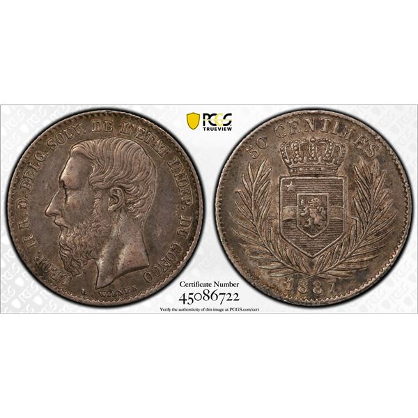 BELGIAN CONGO: Leopold II, 1885-1909, AR 50 centimes, 1887, PCGS XF45