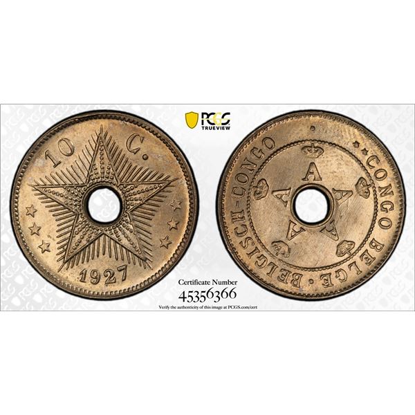 BELGIAN CONGO: Albert I, 1909-1934, 10 centimes, 1927, PCGS MS65