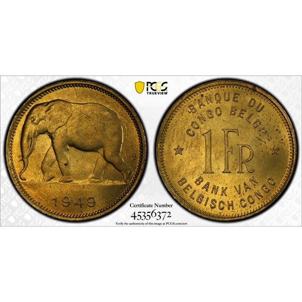 BELGIAN CONGO: Leopold III, 1934-1950, 1 franc, 1949, PCGS MS65