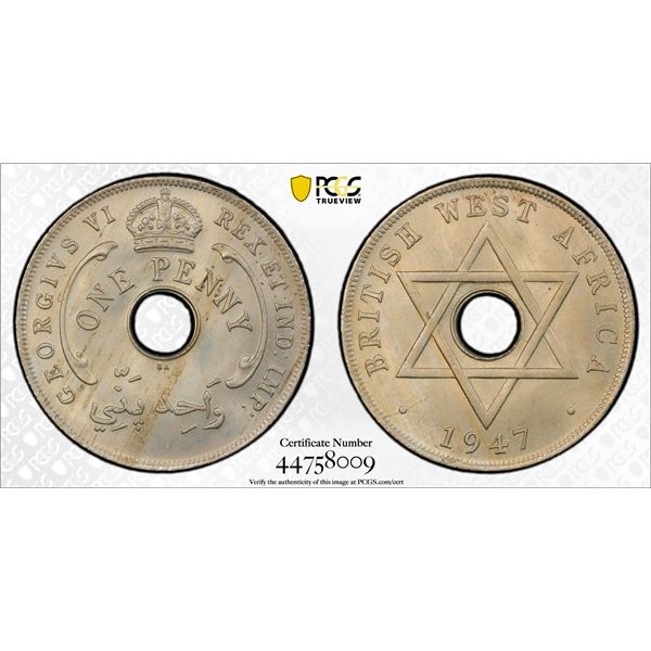 BRITISH WEST AFRICA: George VI, 1936-1952, 1 penny, 1947-SA, PCGS MS64