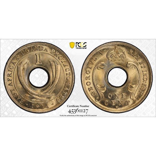 EAST AFRICA & UGANDA: George V, 1910-1936, 1 cent, 1911-H, PCGS MS66