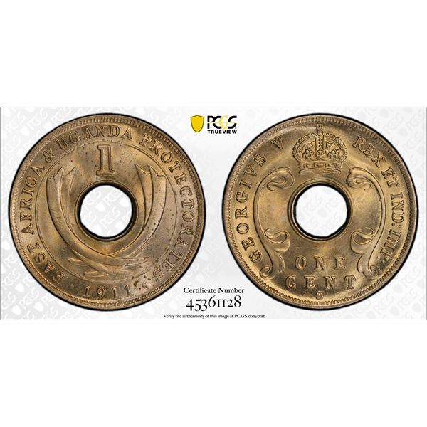 EAST AFRICA & UGANDA: George V, 1910-1936, 1 cent, 1911-H, PCGS MS65