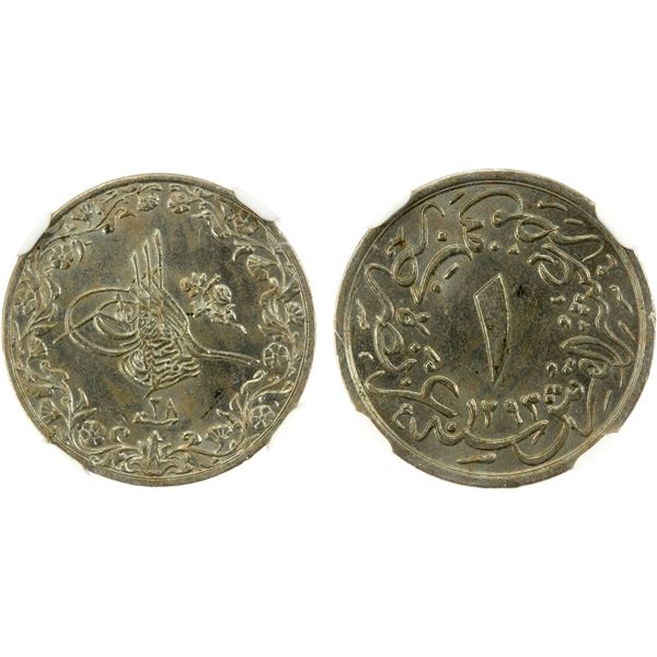 EGYPT: Abdul Hamid II, 1876-1909, 1/10 qirsh, Misr, AH1293 year 28, NGC MS64