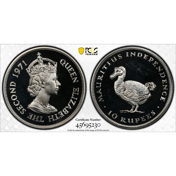 MAURITIUS: Elizabeth II, 1968-1992, AR 10 rupees, 1971, PCGS Proof 66 DCAM