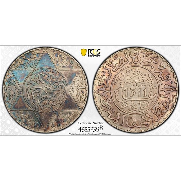MOROCCO: Moulay al-Hasan I, 1873-1894, AR 2 1/2 dirhams, Berlin, AH1311, PCGS MS63