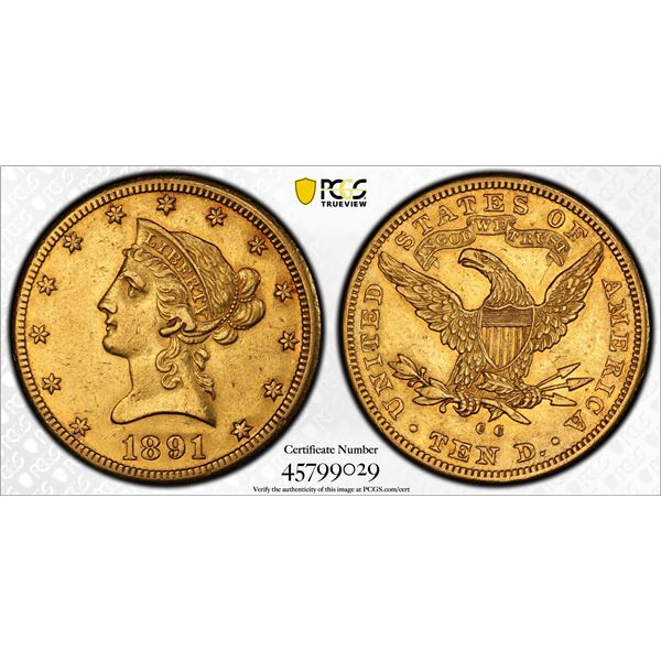 UNITED STATES: AV 10 dollars, 1891-CC, PCGS XF45