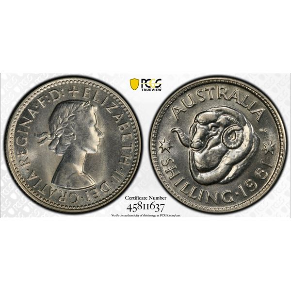 AUSTRALIA: Elizabeth II, 1952-2022, AR shilling, 1961(m), PCGS Proof 66