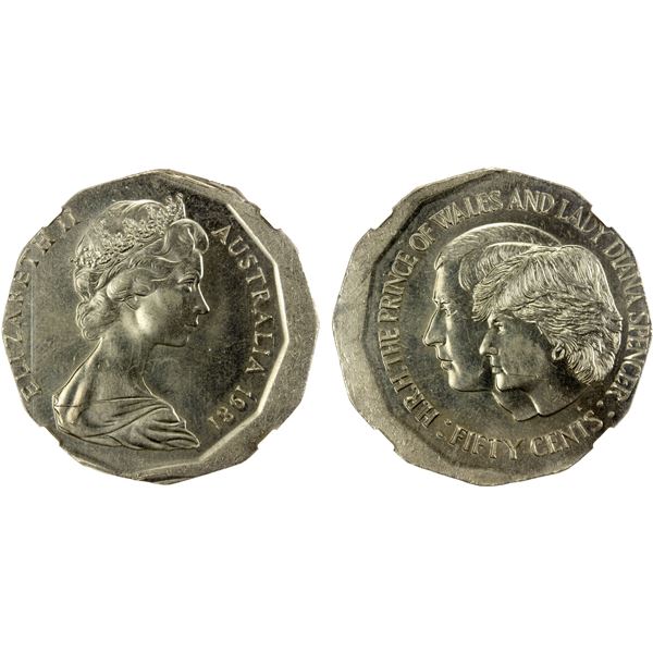 AUSTRALIA: Elizabeth II, 1952-2022, 50 cents, 1981, NGC MS62
