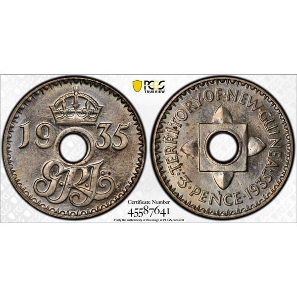 NEW GUINEA: Australian Mandate, 1910-1936, 3 pence, 1935, PCGS MS64
