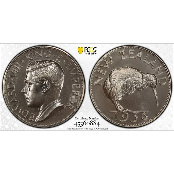 NEW ZEALAND: Edward VIII, 1936, AR crown, 1936, PCGS Proof 66
