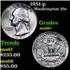 Image 1 : 1951-p Washington Quarter 25c Grades GEM++ Unc