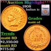 Image 1 : ***Auction Highlight*** 1908 Indian Cent 1c Graded ms66 rd BY SEGS (fc)