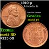 Image 1 : 1910-p Lincoln Cent 1c Grades GEM Unc RD