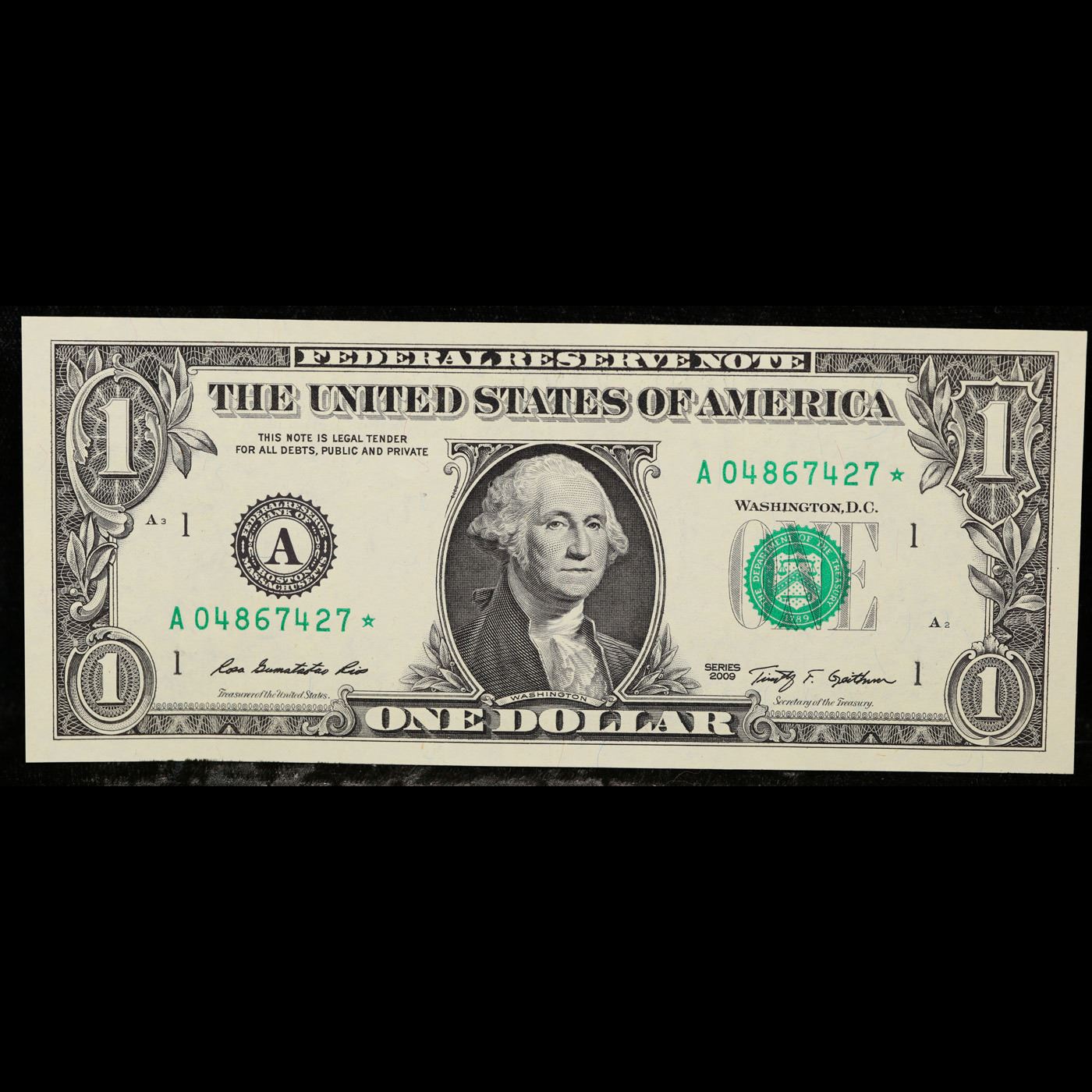**Star Notes** 5 x Consecutive Serial Numbered 2009 $1 Green Seal ...
