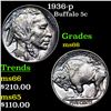 Image 1 : 1936-p Buffalo Nickel 5c Grades GEM+ Unc