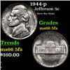 Image 1 : 1944-p Jefferson Nickel 5c Grades GEM+ 5fs