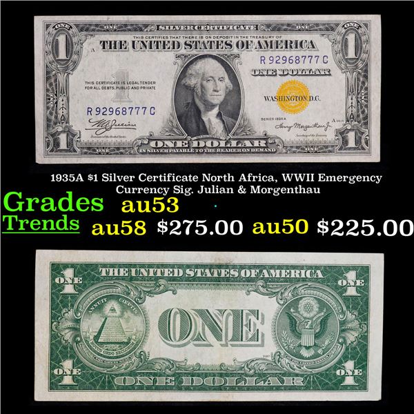 1935A $1 Silver Certificate North Africa WWII Emergency Currency Sig 1935A $1 Silver Certificate North Africa WWII Emergency Currency Sig