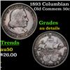Image 1 : 1893 Columbian Old Commem Half Dollar 50c Grades AU Details