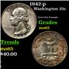 Image 1 : 1942-p Washington Quarter 25c Grades GEM Unc