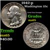 Image 1 : 1942-p Washington Quarter 25c Grades GEM Unc