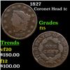 Image 1 : 1827 Coronet Head Large Cent 1c Grades f+
