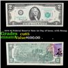 Image 1 : 1976 $2 Federal Reserve Note 1st Day of Issue, with Stamp Grades Gem CU